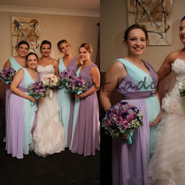 

мята и лаванда длинные платья невесты для свадьбы 2018 mix цвета шифон длинные фрейлина платья плюс размер беременных платье невесты, White;pink