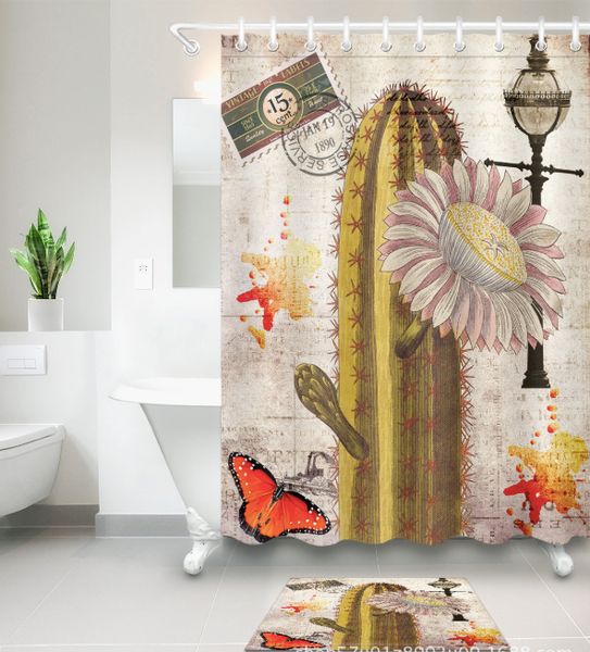 

3d cactus stamps print bath shower curtains african girl modern style shower curtain for bathroom decor with 12 hooks floor mats sets