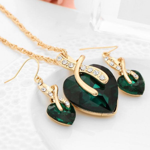 

fashion wedding gift jewelry gold color heart shape rhinestone earrings necklace set women jewelry sets choker collares, Silver