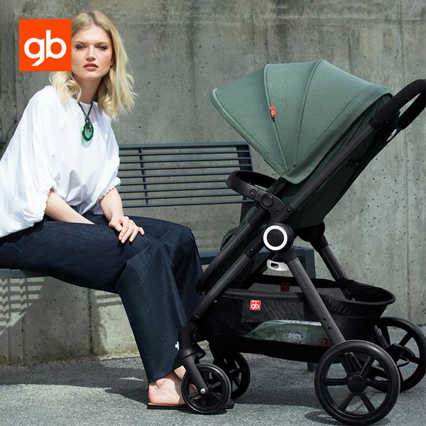 

gb luxury baby stroller 2 in 1 kids sit/lie high landscape portable sockproof pram folding reversible seat baby pushchair