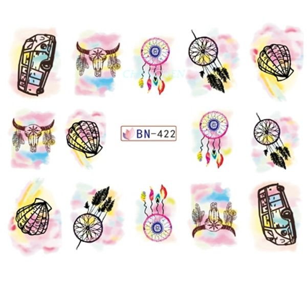 

water sticker for nail art decoration sliders bus dreamcatcher bull head ink adhesive nail design decal manicure lacquer polish, Black