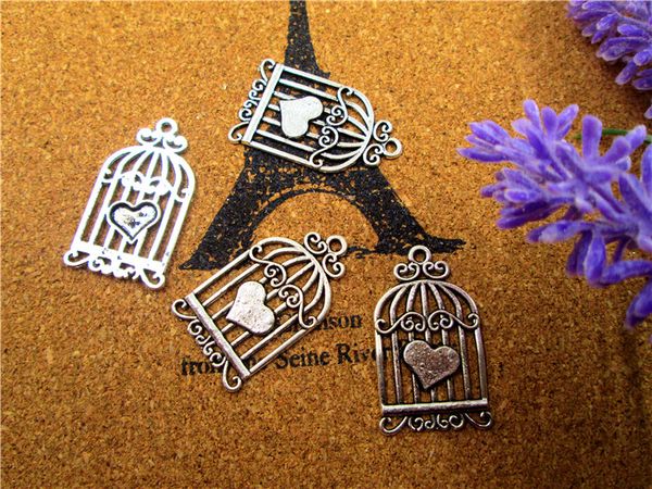 

36pcs-- charms, antique silver vintage love hearts birds cages charms pendants 33x20mm, Bronze;silver