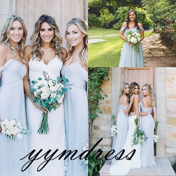 

bridesmaid dresses 2019 pale blue chiffon beach with mix and match junior honour of maid dress wedding party guest gown custom made cheap, White;pink