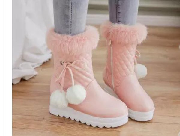 

send 2018 winter new style slope heel round head thickening warm women boots, Black