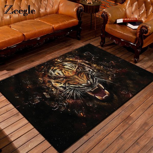 

zeegle 3d tiger printed carpet for living room anti-slip coffee table floor flannel mat kids bedroom rug