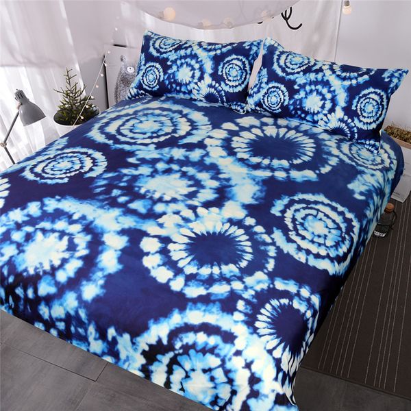 Blue Tie Dye Bedding Set Boho Indigo Bedspreads Chic Blue And