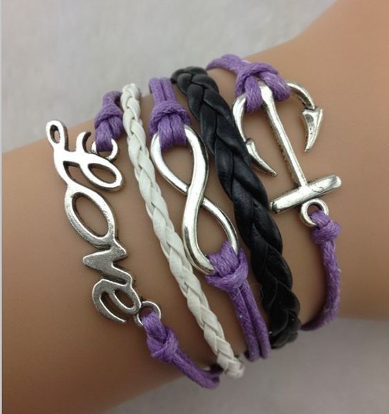 

1pcs infinity handmade bracelet.metal charm,wax cord,leather bracelet fashionable jewerlly bracelet 737, Golden;silver
