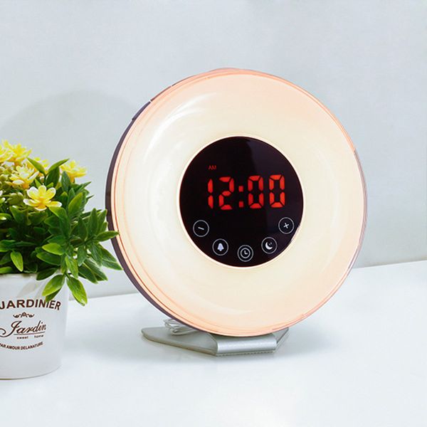

sunrise alarm clock wake up light with sunrise sunset simulation, 6 nature sounds, fm clock radio, 10 brightness levels, snooze function