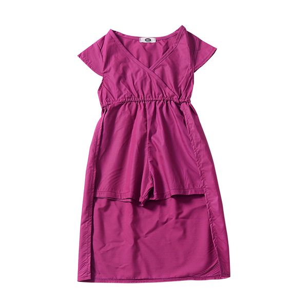 

fuchsia cocktail kids dressy jumpsuits fashion irregular baby girl dresses solid color v neck dress 18091501, Red;yellow