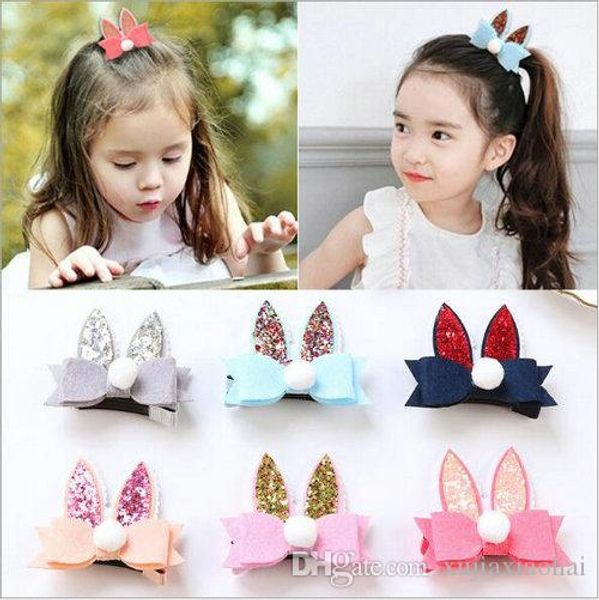 

6 цветов kawaii blink bow кролик уши шпильки девушка милые аксессуары для волос заколки девочки заколка, Slivery;white