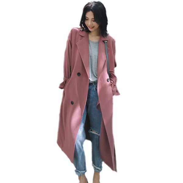 

spring ladies windbreake new long korean fashion simple temperament classic loose casual thin section women trench coat lwh39, Tan;black