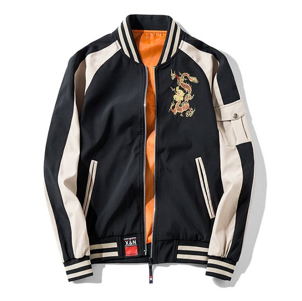 

High Fashion Mens Embroidery Jackets 2018 New Arrival Dragon Patterns Contrast Color Designer Baseball Jacket with Pockets M-4XL