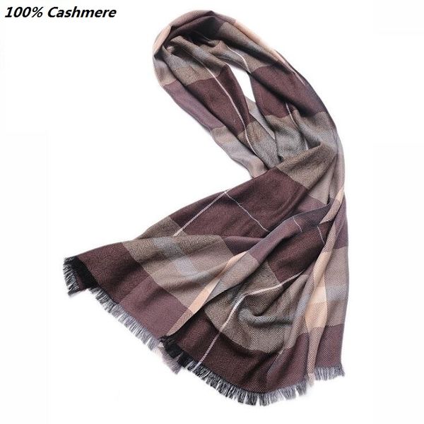 

100% cashmere men's plaid classic scarves and knit shawl, Blue;gray