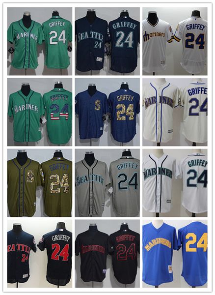 

wholesale custom men women youth mariners jersey #24 ken griffey home green white grey baseball jerseys, Blue;black