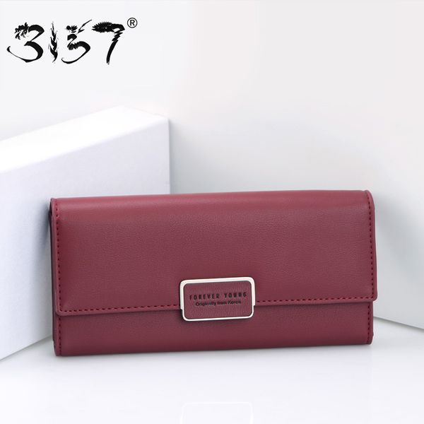 

3157 fashion long women wallet pu female leather purse for girls p holder solid standard wallets, Red;black