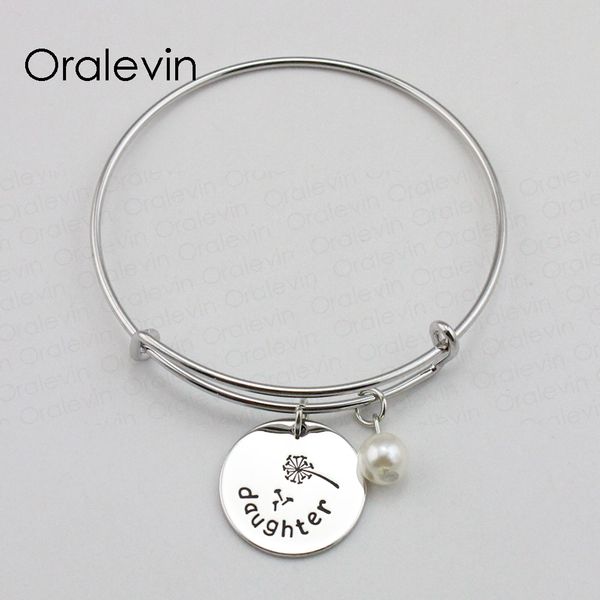 

new fashion daughter inspirational hand stamped engraved charm pendant expandable bracelet bangle jewelry,10pcs/lot, #ln1872b, Black