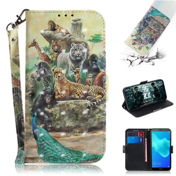 

flip cover phone bags for huawei y5 prime 2018/y5 2018 case 3d painting pu leather soft silicon wallet covers cases coque
