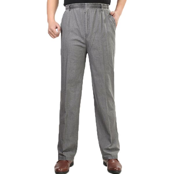

new 2018 spring and summer thin linen elastic men's trousers casual pants elastic waist large size loose men's trousers 5 colors, Black