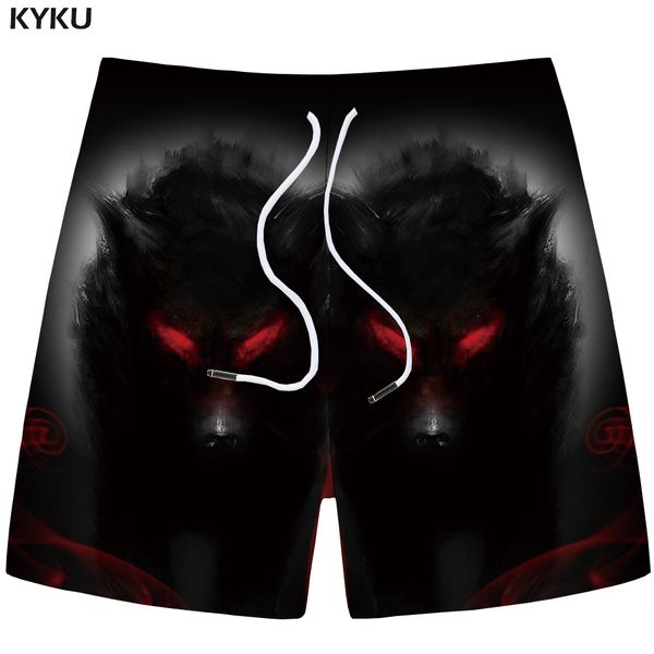 

kyku brand wolf shorts men black flame casual short pants animal 3d printed cargo fitness hip hop mens shorts male cool summer, White;black