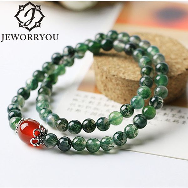 

casual bracelet 6mm natural agate bracelets women moss agate beads bracelet ladies natural stone bracelet femme, Golden;silver