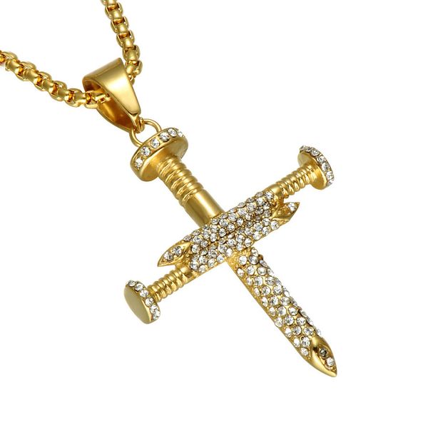 316L Edelstahl Trendy Hip Hop Schmuck Zirkonia Schraube Kreuz Anhänger Halskette Für Männer Frauen Zubehör Drop Shipping