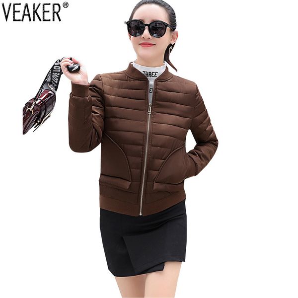 

2018 autumn new women bomber jackets coat brown gray black short down jackets coat female cotton-padded thin outerwear m-2xl, Black;brown