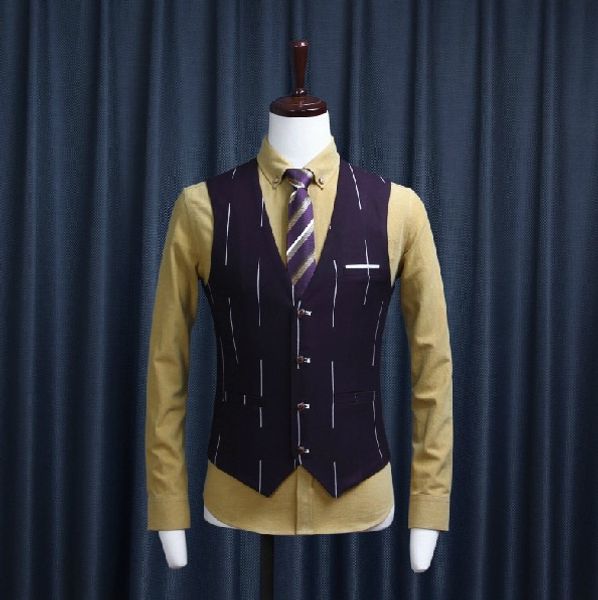 

dandy homme 2o15 new autumn men business wedding groom suits vests stripe slim casual blazers vest korean style, Black;white