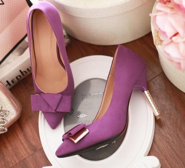 

send 2018 new style spring women fine heel pointed end bowknot high heel shoes, Black