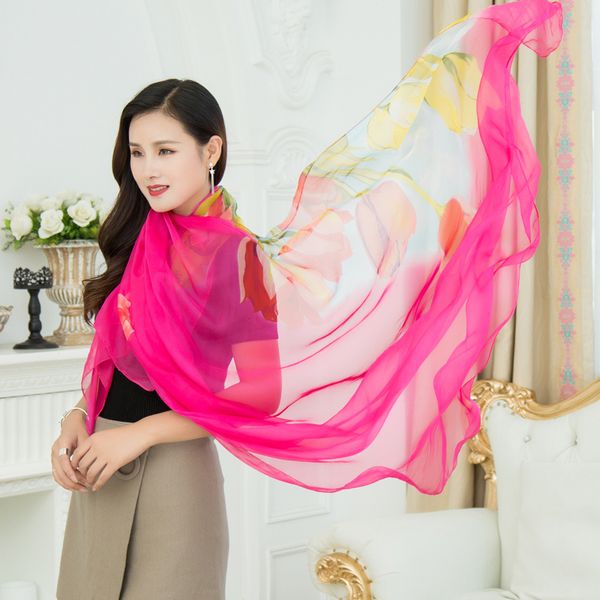 

silk summer scarves chiffon soft women spring print flower breathable scarf 2018 foulard female soft shawls, Blue;gray
