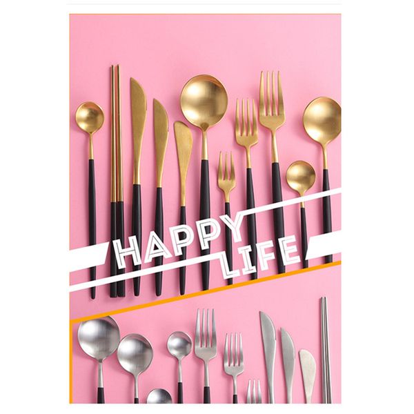 

luxury dinnerware gold black tableware knife fork spoon choice matte silver and black l cutlery