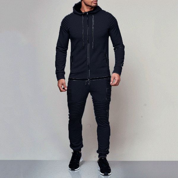 

2018 fitness tracksuit sportwear hoodies pants slim fit mens set 2pcs zipper hooded sweatshirt jacket pant moleton masculino, Gray