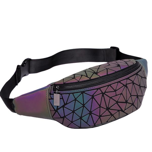 

2018 new fanny pack womens handbags laser purse luminous geometry chest waist bag women belt bag waist bum leg pack