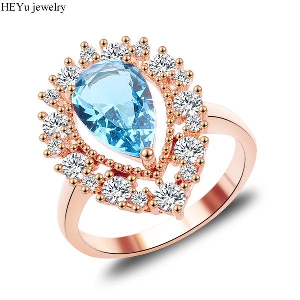 

whole sale2017 charming ocean blue opal rings aqua/white cz rose gold filled women engagement ring fashion style, Golden;silver