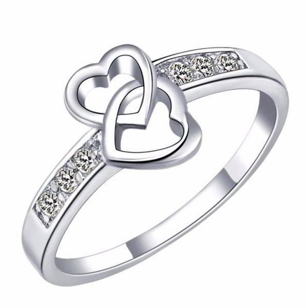 Fabrika Fiyat 925 Ayar Gümüş Charm Kız Hediye Avusturya CZ Kristal Güzel Sevimli Güzel Kalp Aşk Yüzük Takı Alyans