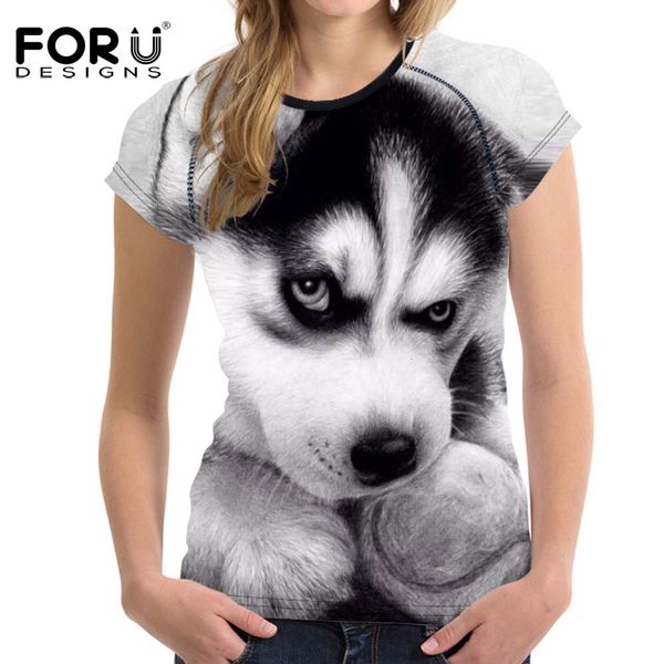 

forudesigns t-shirt female t-shirt husky stupid tshirts women t shirts casual 3d dog printing women's clothing short femme, White