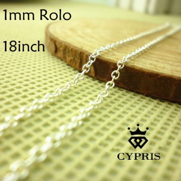 

2018 super deal rolo chains bulk 18" 1mm silver thin rolo chain lobster clasp 50 pcs/lot jewelry findings wholesale