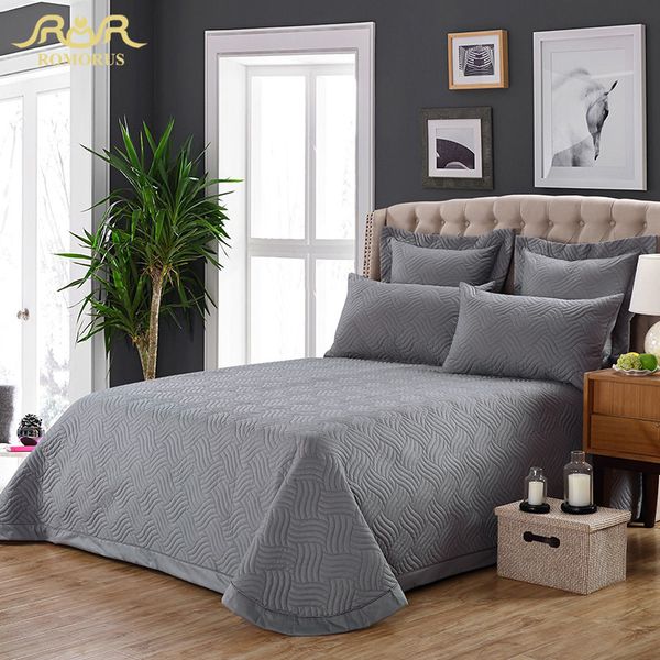 

3-pieces/set 100% coon solid quilted bedspread set gray quality bed sheet cover sets pillowcase 245*260cm romorus