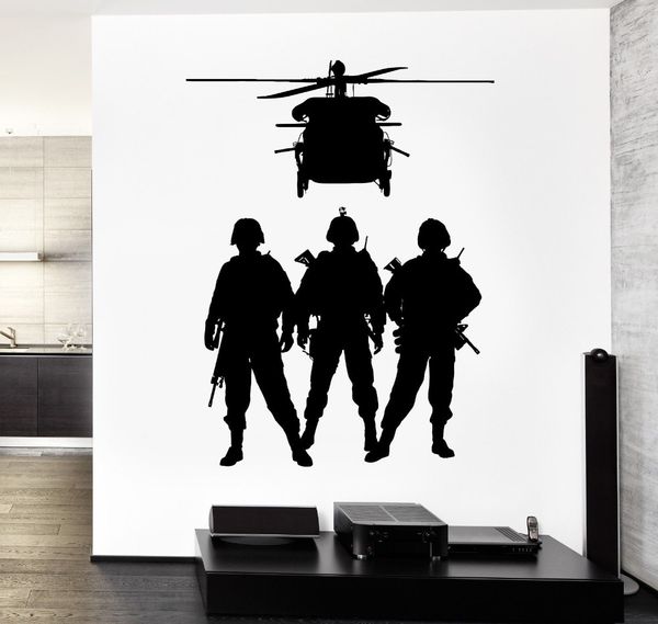 Removable Military Wall Vinyl Army Soldier Helicopter Marine Sticker For Living Room House Decoration Modern Decal Decals From