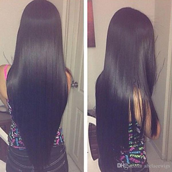 Charming Natural Black Long Silky Straight Full Lace Wigs With