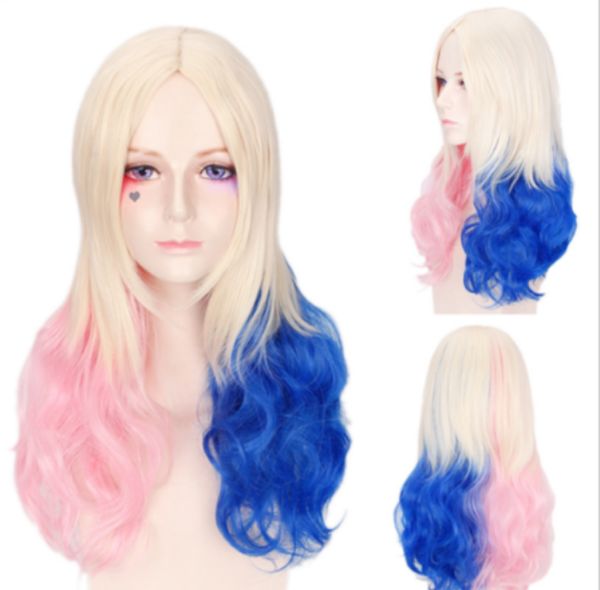 

suicide squad harley quinn wig white pink blue gradient hair cosplay wigs >>new fashion picture wig, Black