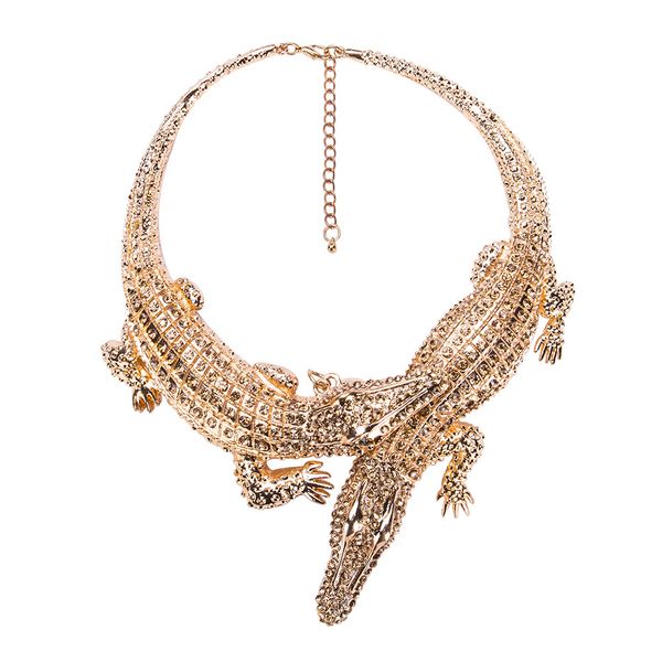 

punk collar necklace vintage choker boho bib chunky exaggerated necklaces festival gypsy jewelry crocodile choker gold-tone for feast, Golden;silver
