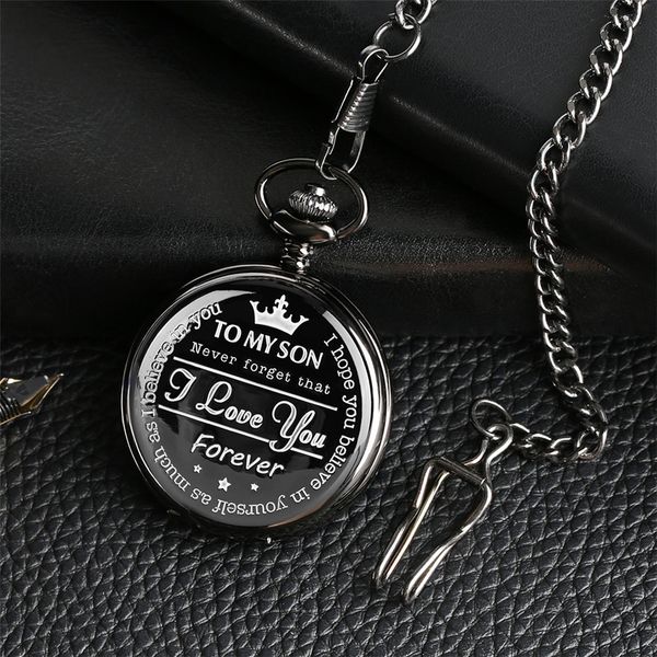 

steampunk black customized to my son design quartz pocket watch pocket chain birthday gift for boys reloj de bolsillo, Slivery;golden