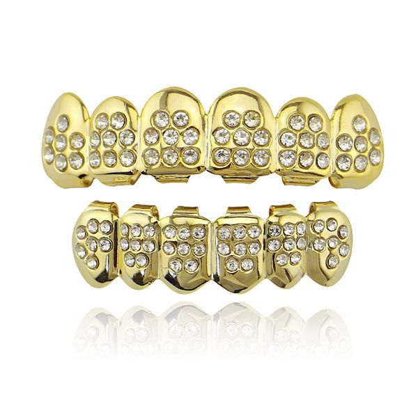 

hip hop golden silver grillz diamonds dental grills real gold plated fashion cool rappers body jewelry 6 upper teeth 6 lower teeth, Black