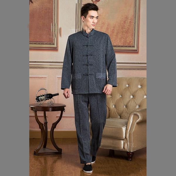 

chinese tradtional costume men's linen suit dark gray coat size -3xl, Red