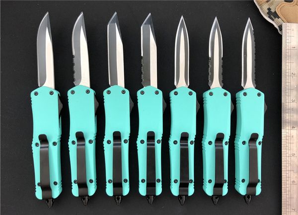 

Teal Blue Small A07 D/A auto knives Custom knife 440c stainless steel two tone blade mini Tactical tool with pocket clip