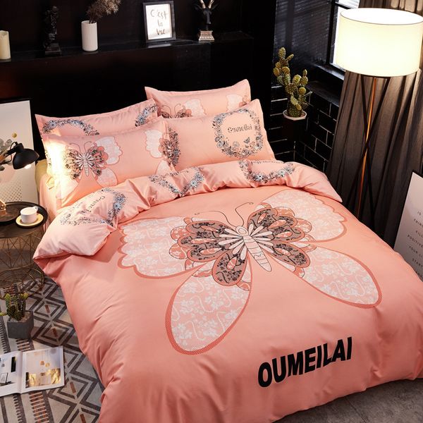 

bedding set washed cotton sanding butterflies flowers pastoral style family pillowcases 4pcs duvet cover sets soft bed sheet