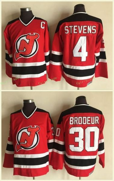 

New Jersey Devils #30 Martin Brodeur Jersey 4 Scott Stevens Red 100% Stitched CCM Vintage Classic Hockey Jerseys
