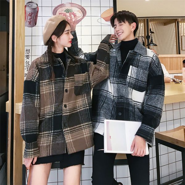 

women wool coat winter 2018 woman plaid coats and jackets women casual korean windbreaker couple fall warm outwear, Black