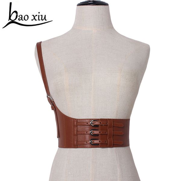 

2018 women's wide elastic leather belt casual corset belt shoulder straps decoration waist belt girl clothes s18101807, Black;brown