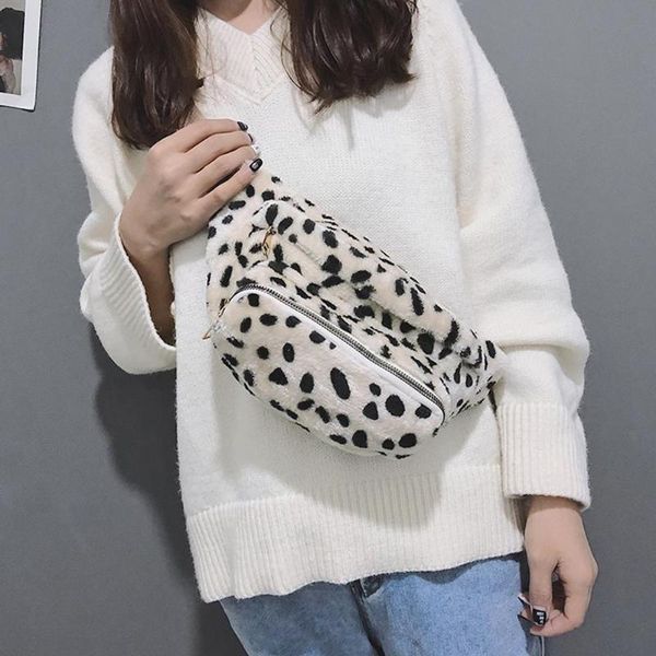 

new winter plush leopard fleece waist bag casual chest shoulder handbag travel leisure fanny bags women waist belt bags